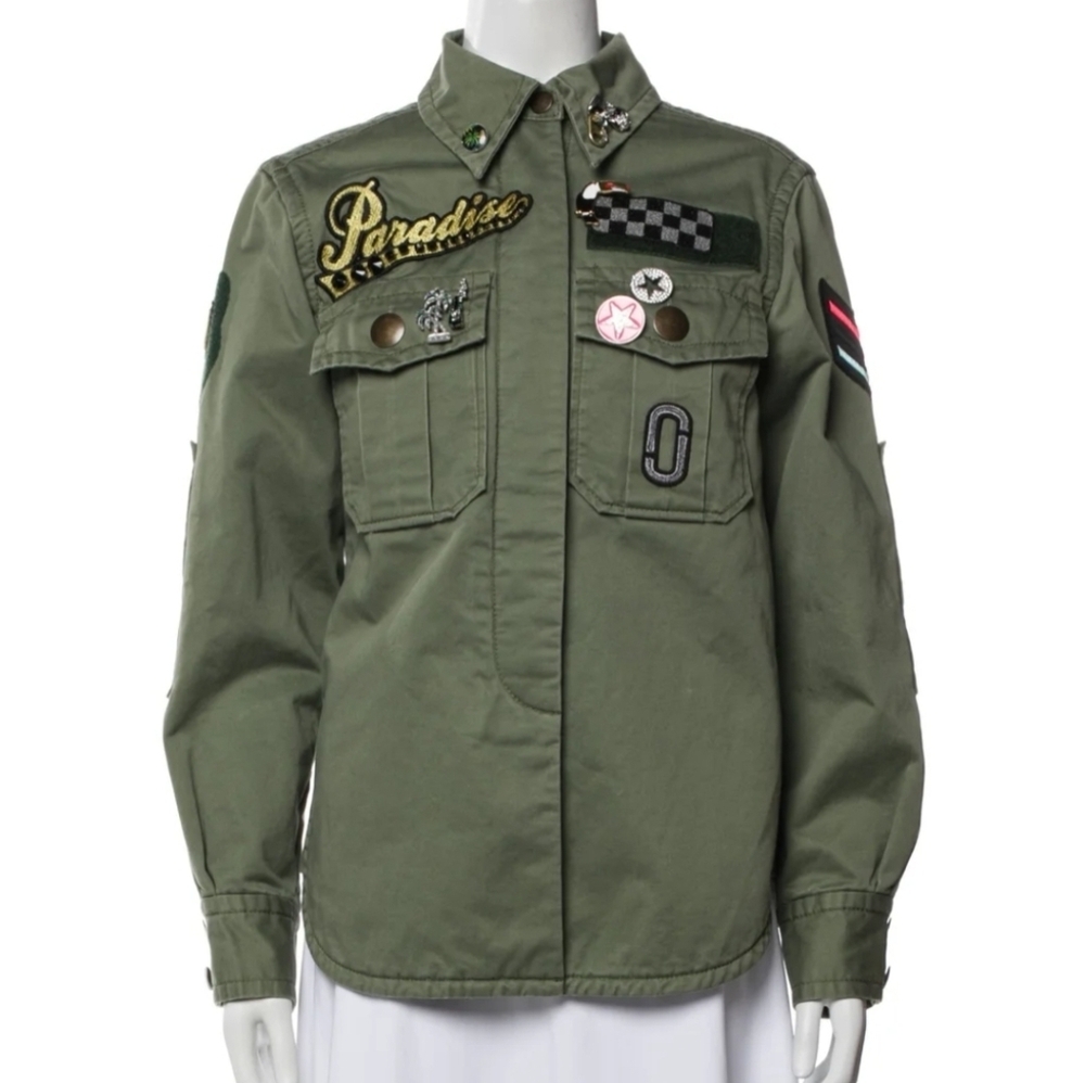 Michael Kors Olive Green Utility Jacket with Embroidered Badges